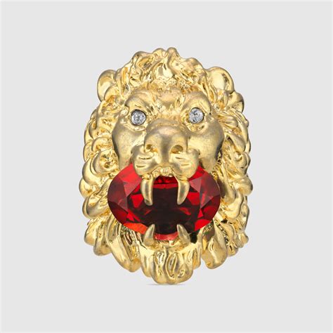 gold lion ring gucci|Gucci lion head necklace.